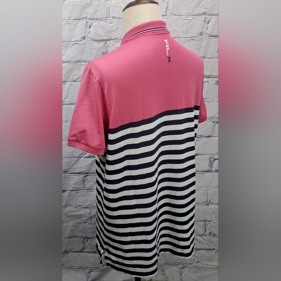 RLX Ralph Lauren Men's Golf Polo Shirt Logo Pink Navy Striped Large - Picture 9 of 14